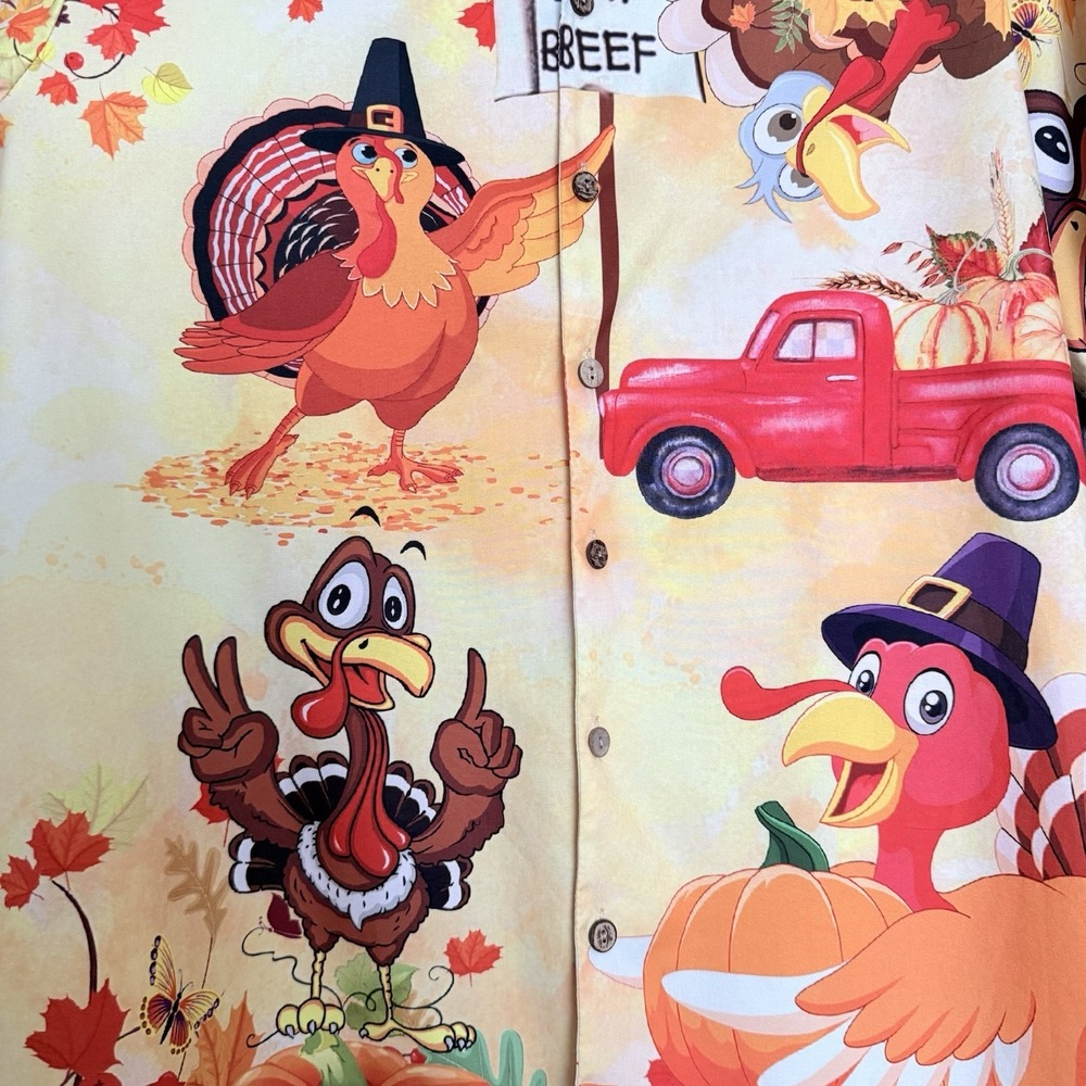Hawalili Thanksgiving Turkey Funny Button Down Shirt AOP Short Sleeve Size M - Picture 2 of 8